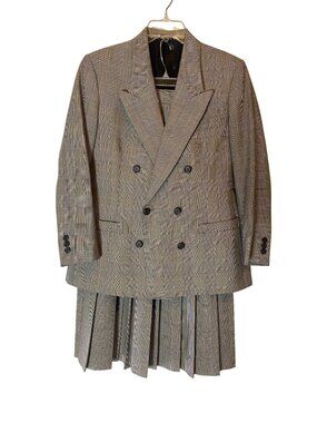 Jos. A. Bank Wool Plaid Double-Breasted Blazer & Pleated Skirt Suit Size 6
